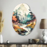 Colored Mountains And River III - Asymmetric Metal Wall Art