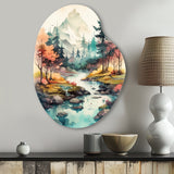 Colored Mountains And River III - Asymmetric Metal Wall Art