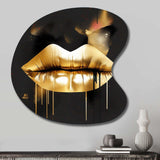 Gold Lips Of Luxury II - Asymmetric Metal Wall Art