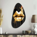 Gold Lips Of Luxury II - Asymmetric Metal Wall Art