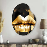 Gold Lips Of Luxury II - Asymmetric Metal Wall Art