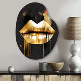 Gold Lips Of Luxury II - Asymmetric Metal Wall Art