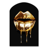 Gold Lips Of Luxury V - Asymmetric Metal Wall Art