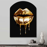 Gold Lips Of Luxury V - Asymmetric Metal Wall Art