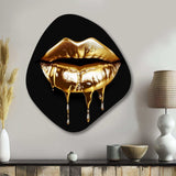 Gold Lips Of Luxury V - Asymmetric Metal Wall Art