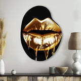 Gold Lips Of Luxury V - Asymmetric Metal Wall Art