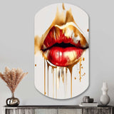 Golden Red Lips Of Luxury II - Asymmetric Metal Wall Art