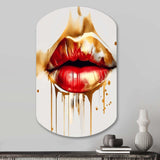 Golden Red Lips Of Luxury II - Asymmetric Metal Wall Art