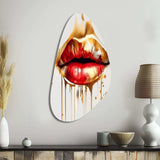 Golden Red Lips Of Luxury II - Asymmetric Metal Wall Art