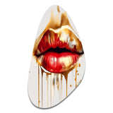 Golden Red Lips Of Luxury II - Asymmetric Metal Wall Art