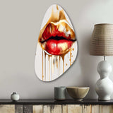 Golden Red Lips Of Luxury II - Asymmetric Metal Wall Art