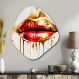 Golden Red Lips Of Luxury II - Asymmetric Metal Wall Art