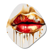 Golden Red Lips Of Luxury II - Asymmetric Metal Wall Art