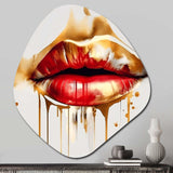 Golden Red Lips Of Luxury II - Asymmetric Metal Wall Art