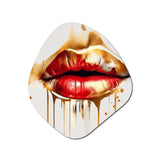 Golden Red Lips Of Luxury II - Asymmetric Metal Wall Art