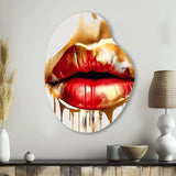 Golden Red Lips Of Luxury II - Asymmetric Metal Wall Art