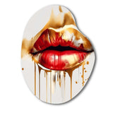 Golden Red Lips Of Luxury II - Asymmetric Metal Wall Art