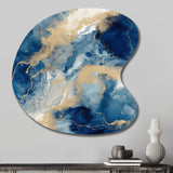 Blue And White Abstracted Liquid Art III - Asymmetric Metal Wall Art