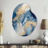 Blue And White Abstracted Liquid Art III - Asymmetric Metal Wall Art