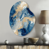 Blue And White Abstracted Liquid Art III - Asymmetric Metal Wall Art