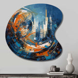 Orange And Blue Geometric Equilibrium IV - Asymmetric Metal Wall Art