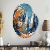 Orange And Blue Geometric Equilibrium IV - Asymmetric Metal Wall Art