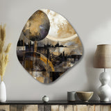 Exploring The Evolving Golden Moon II - Asymmetric Metal Wall Art