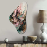 Pink Green Inner Worlds Of Marble III - Asymmetric Metal Wall Art