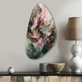 Pink Green Inner Worlds Of Marble III - Asymmetric Metal Wall Art