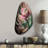 Pink Green Inner Worlds Of Marble IV - Asymmetric Metal Wall Art