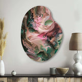 Pink Green Inner Worlds Of Marble IV - Asymmetric Metal Wall Art