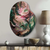 Pink Green Inner Worlds Of Marble IV - Asymmetric Metal Wall Art