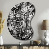 Black And White Graffiti Cosmic II - Asymmetric Metal Wall Art