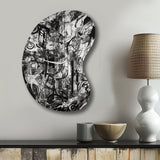 Black And White Graffiti Cosmic II - Asymmetric Metal Wall Art