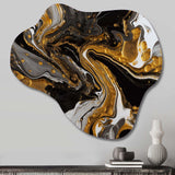 Gold Black Marbled Dreamscape II - Asymmetric Metal Wall Art