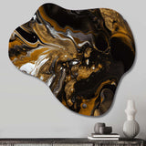 Gold Black Marbled Dreamscape III - Asymmetric Metal Wall Art