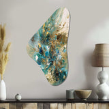 Turquoise Yellow Captivating Liquid Ink - Asymmetric Metal Wall Art