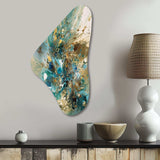 Turquoise Yellow Captivating Liquid Ink - Asymmetric Metal Wall Art