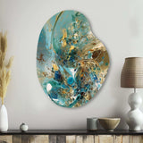 Turquoise Yellow Captivating Liquid Ink - Asymmetric Metal Wall Art