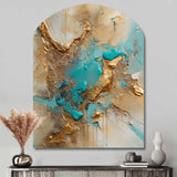 Gold Blue Transcendent Liquid Ink II - Asymmetric Metal Wall Art