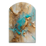 Gold Blue Transcendent Liquid Ink II - Asymmetric Metal Wall Art