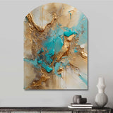 Gold Blue Transcendent Liquid Ink II - Asymmetric Metal Wall Art