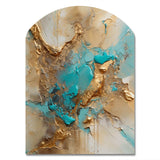 Gold Blue Transcendent Liquid Ink II - Asymmetric Metal Wall Art