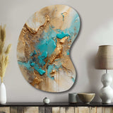 Gold Blue Transcendent Liquid Ink II - Asymmetric Metal Wall Art