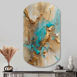 Gold Blue Transcendent Liquid Ink II - Asymmetric Metal Wall Art