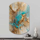 Gold Blue Transcendent Liquid Ink II - Asymmetric Metal Wall Art