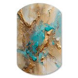 Gold Blue Transcendent Liquid Ink II - Asymmetric Metal Wall Art