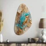 Gold Blue Transcendent Liquid Ink II - Asymmetric Metal Wall Art