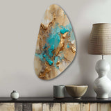 Gold Blue Transcendent Liquid Ink II - Asymmetric Metal Wall Art