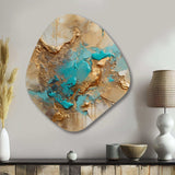 Gold Blue Transcendent Liquid Ink II - Asymmetric Metal Wall Art